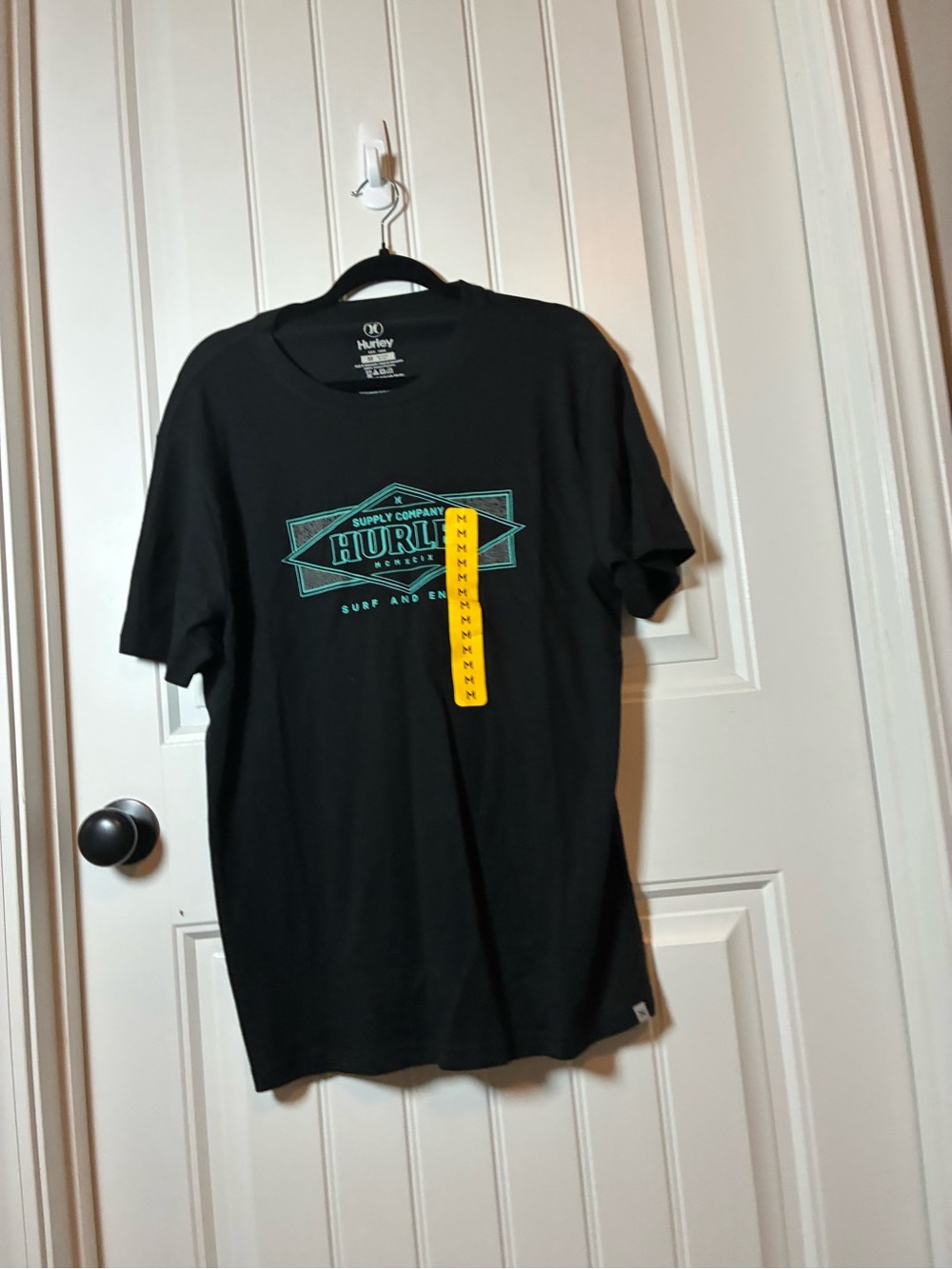 Hurley Black Short Sleeve Tee with Teal Geometric Logo